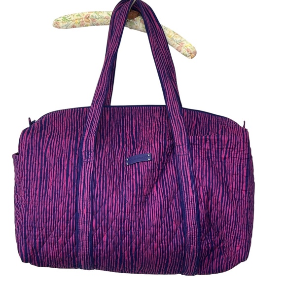 Vera Bradley Purple Quilted Extra Large Tote Bag Weekender Impressionista Stripe - Picture 3 of 8
